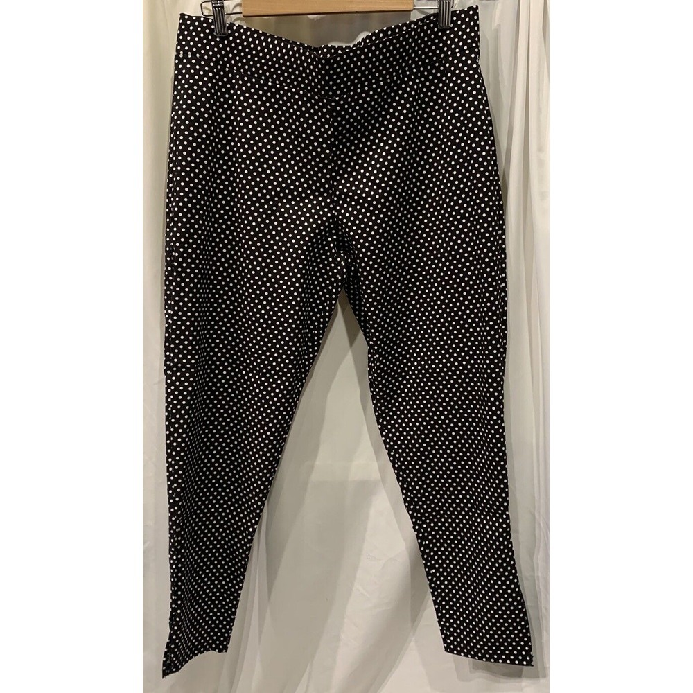 ESPRESSO Fashion Pull On Pants SZ‎ 1X Black /White Polka Dot Slit Bottoms